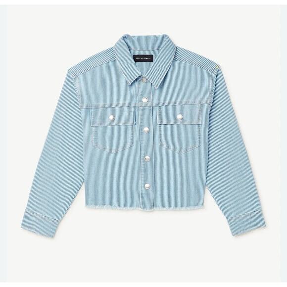 Free Assembly Girls Cut Off Striped Denim Jacket Girls 14-16 - Picture 1 of 4